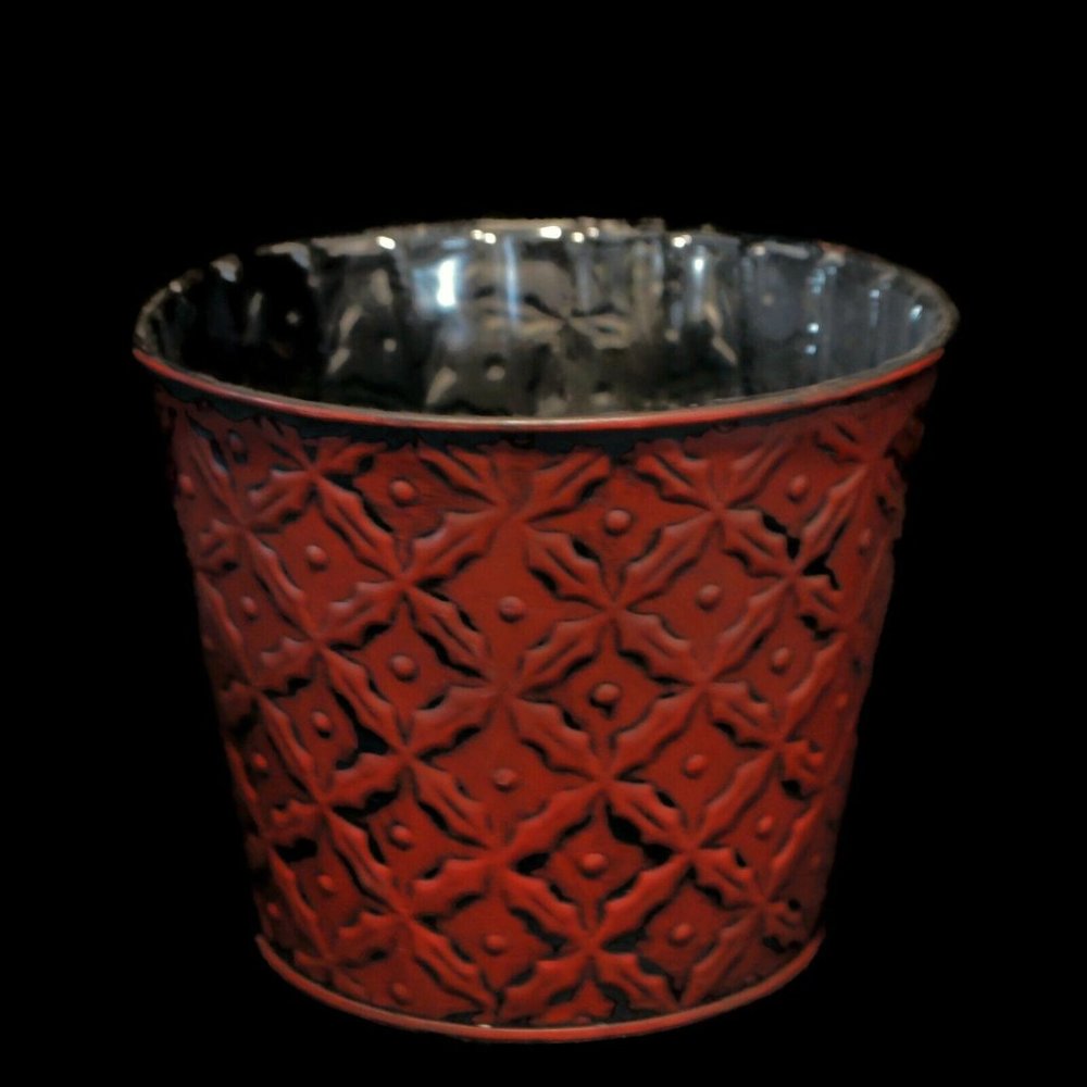 McCann Brothers Red Tin Planter Cachepot Flower Pot Holder 5 1/4 in Lined - Picture 1 of 4